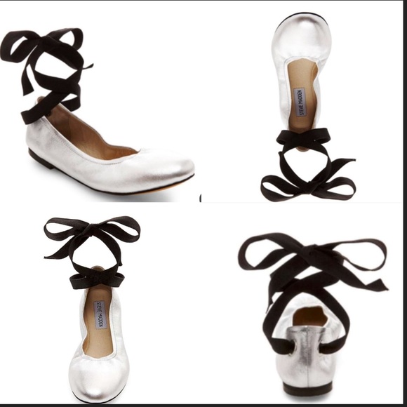 Steve Madden Meow Ankle Wrap silver Ballet Flats - Picture 2 of 5